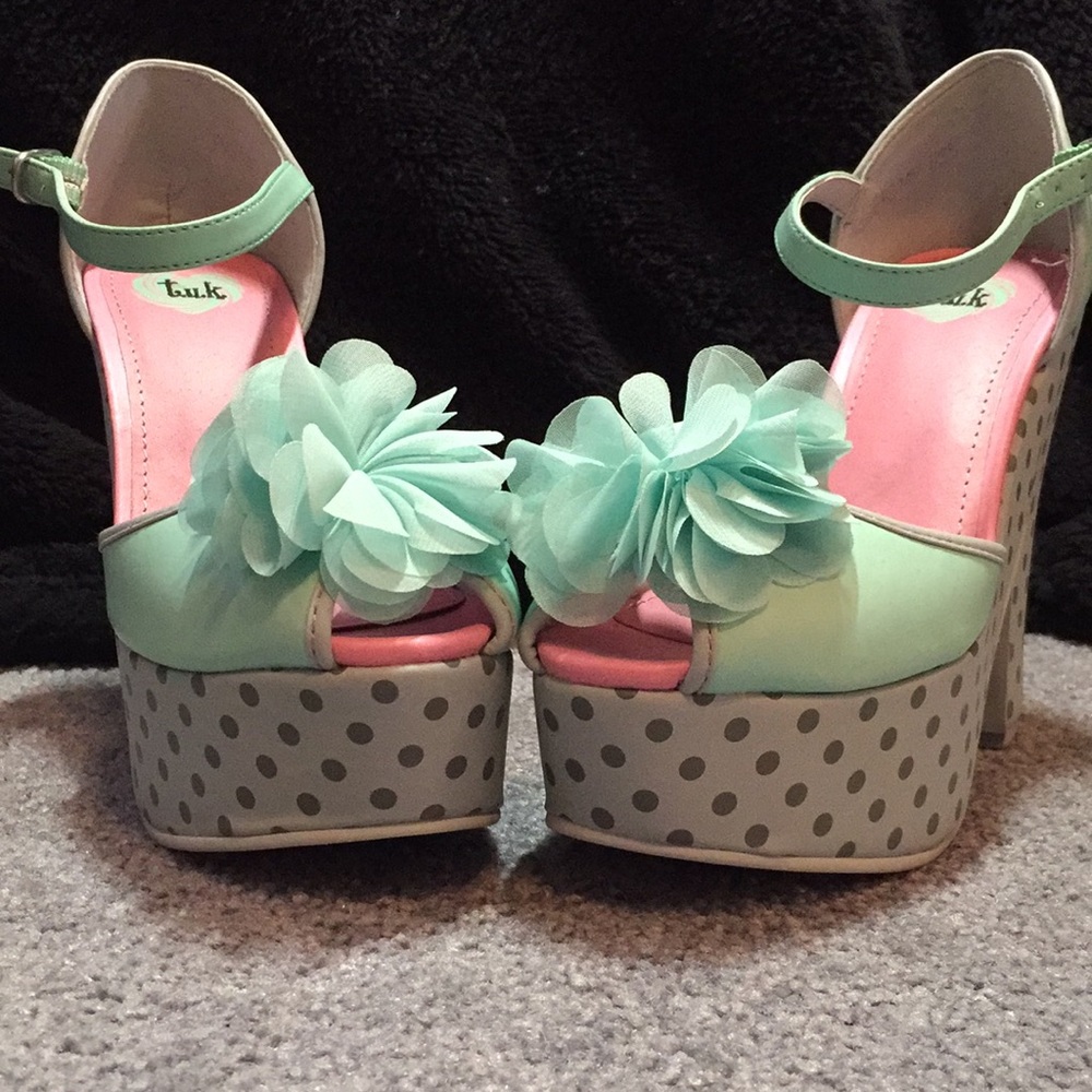 TUK mint and polka dot platform heels